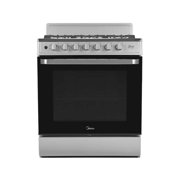 Midea Cocina a gas 30 pulgadas silver 6 quemadores capelo hierro fundido MGS30FS1BEABG